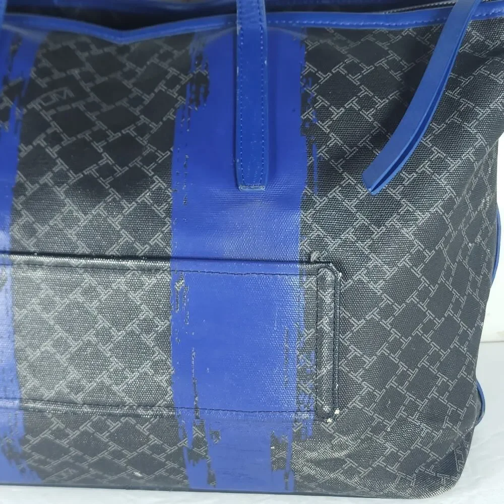 Tumi Everyday Women's Black Blue Leather Canvas Large Travel Caryall Tote Bag